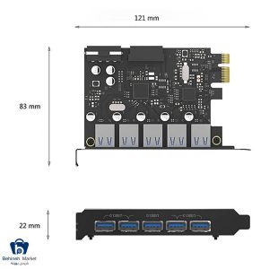 هاب USB3.0 پنج پورت PCI-E اوریکو PVU3-5O2I-V1