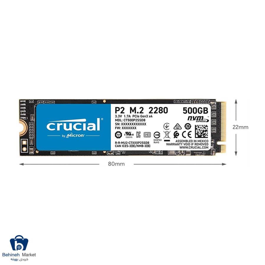 مشخصات، قیمت و خرید اس اس دی اینترنال کروشیال مدل P2 NVMe PCIe M.2 2280 با ظرفیت 500GB
