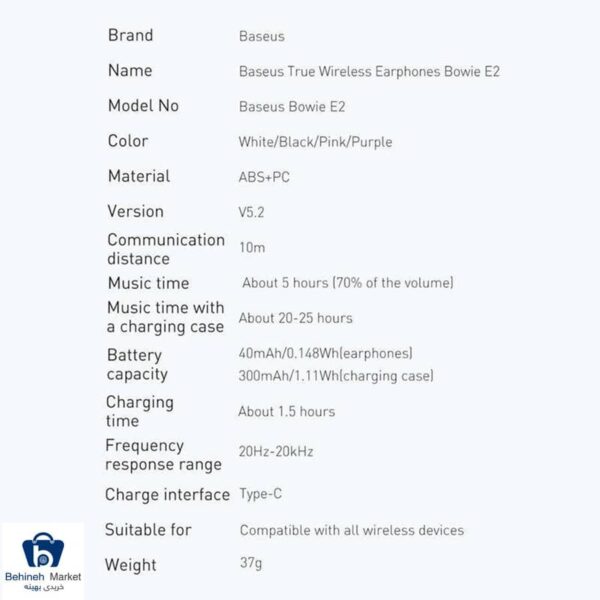 مشخصات، قیمت و خرید هندزفری باسئوس مدل Bowie E2 NGTW09000